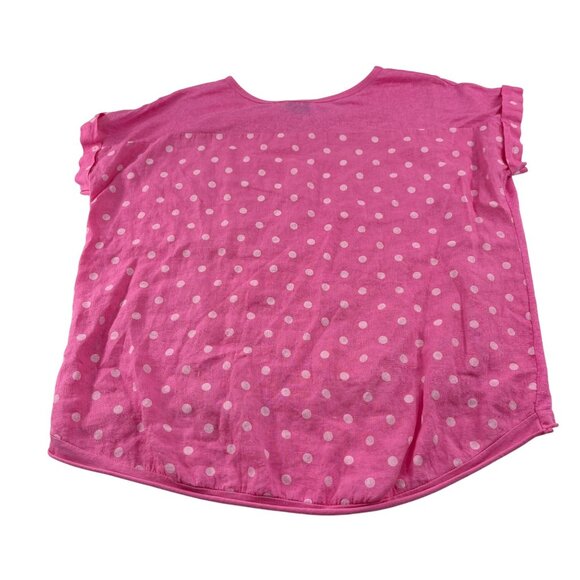Belle France Linen Women's Blouse Top size XL Pink Polka Dot Short Sleeve - Picture 5 of 5